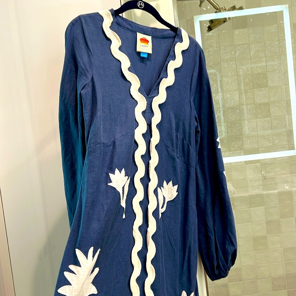 Farm Rio resort style blue dress, size small